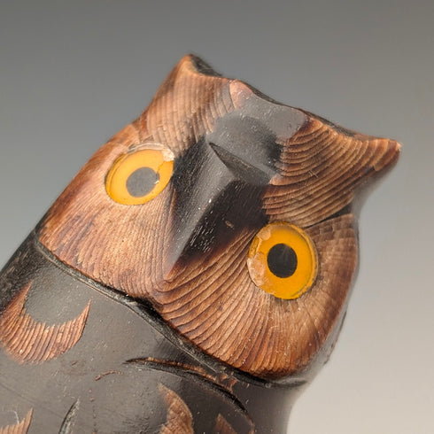 Vintage Natural Wood Hiking Stick with Owl Carving Handle, 129cm