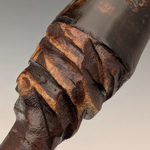 Vintage Natural Wood Hiking Stick with Owl Carving Handle, 129cm