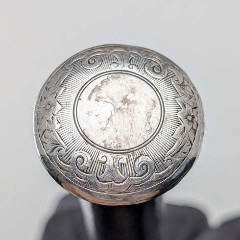 1874年 英国アンティーク ブラックシャフト 純銀彫刻ロンデルハンドル ステッキ 82cm