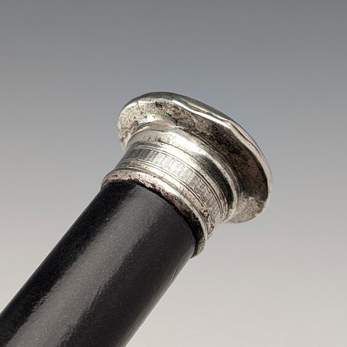 1874年 英国アンティーク ブラックシャフト 純銀彫刻ロンデルハンドル ステッキ 82cm