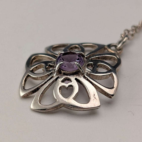 Vintage sterling silver amethyst pendant with sterling silver chain.