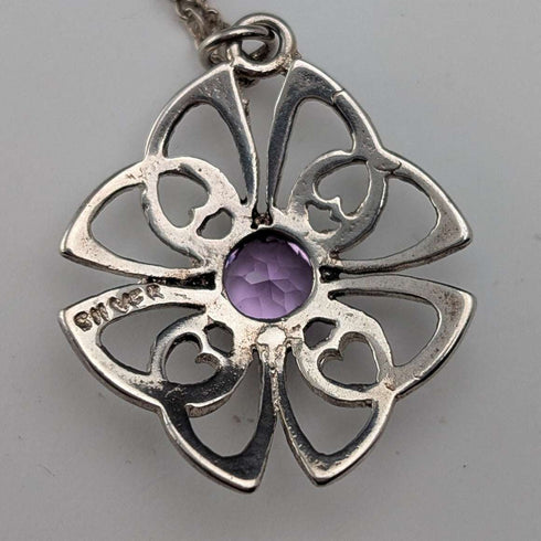 Vintage sterling silver amethyst pendant with sterling silver chain.