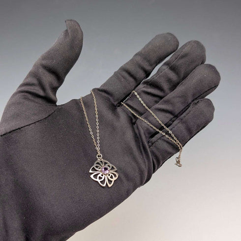 Vintage sterling silver amethyst pendant with sterling silver chain.