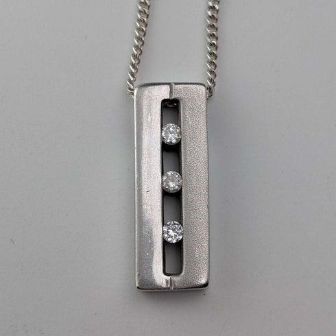 Vintage Sterling Silver Cubic Zirconia Trilogy Pendant with Sterling Silver Chain