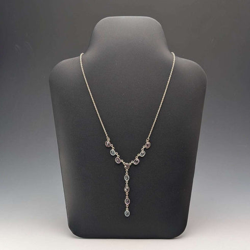 Vintage Sterling Silver Multicolor Gem Y-Shaped Drop Necklace, 45cm