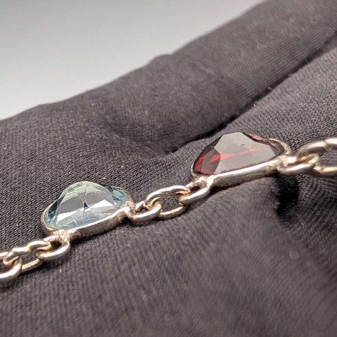 Vintage Sterling Silver Multicolor Gem Y-Shaped Drop Necklace, 45cm