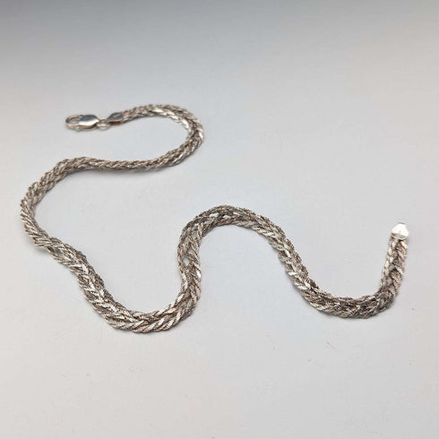Vintage Sterling Silver Herringbone Rope Chain Necklace, 42cm, 25g