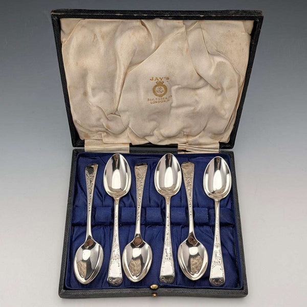 1919 British Antique Sterling Silver Teaspoon Set of 6, Total Weight 120g, Joseph Rodgers & Sons, in Case