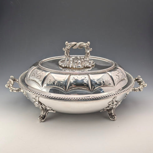 Circa 1870, British antique silver-plated oval-shaped entree dish