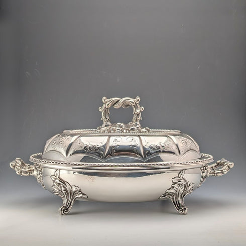 Circa 1870, British antique silver-plated oval-shaped entree dish