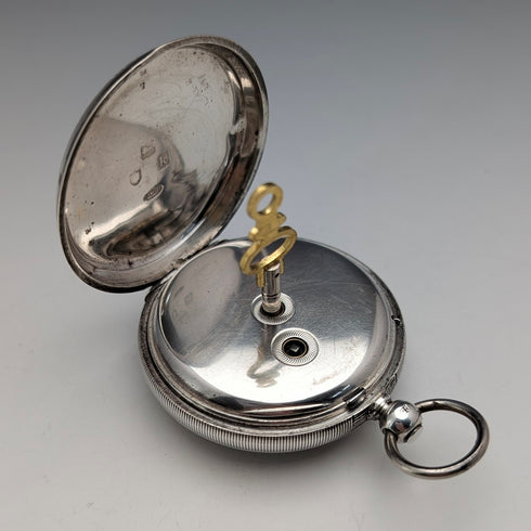 1905 British antique JW Benson Ludgate pocket watch, sterling silver open face, in good working order.