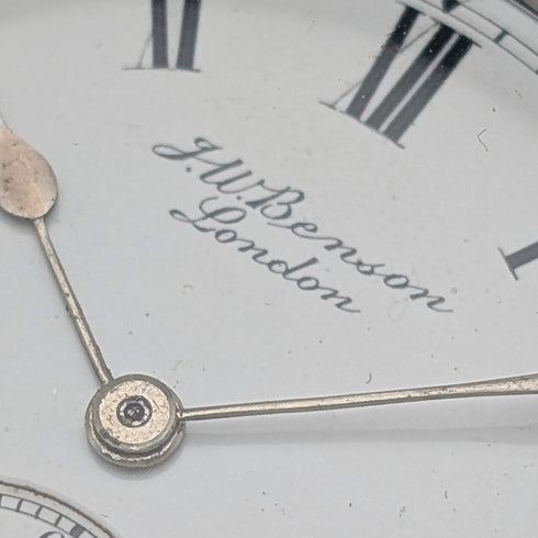 1905 British antique JW Benson Ludgate pocket watch, sterling silver open face, in good working order.