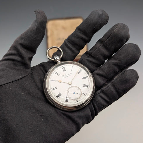 1905 British antique JW Benson Ludgate pocket watch, sterling silver open face, in good working order.