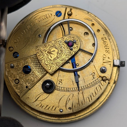 1873 British Antique Decorative Dial Key-Wound Pocket Watch, 54mm Diameter, Isaac Goldman, Junk Item