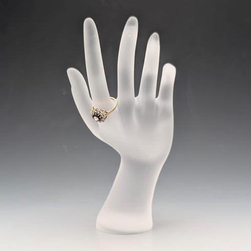 英国ヴィンテージ K9ゴールド サファイヤ&キュービックジルコニア フラワーデザインリング(日本13号) 指輪