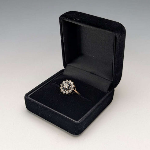 UK Vintage K9 Gold Sapphire & Cubic Zirconia Flower Design Ring (Japan size 13)