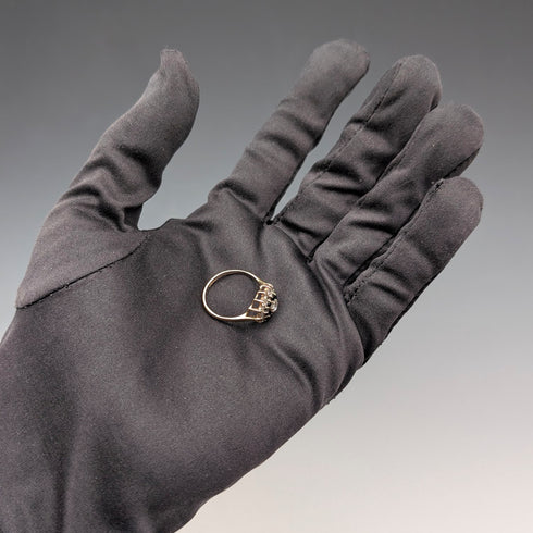 英国ヴィンテージ K9ゴールド サファイヤ&キュービックジルコニア フラワーデザインリング(日本13号) 指輪