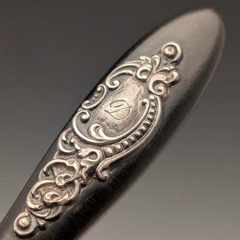 復古純銀裝飾烏木柄梳妝工具三件套