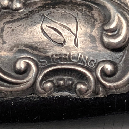 復古純銀裝飾烏木柄梳妝工具三件套