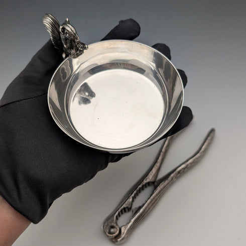 英國老式鍍銀松鼠裝飾堅果碟和胡桃鉗 Viners