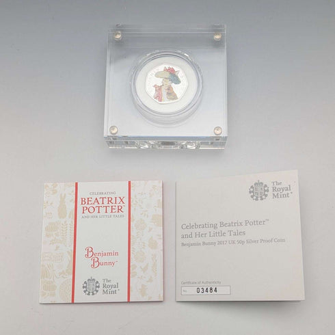 英國 碧雅翠絲·波特 誕生150週年紀念 「班傑明兔子」50便士紀念銀幣 英國皇家鑄幣廠 附盒及說明書