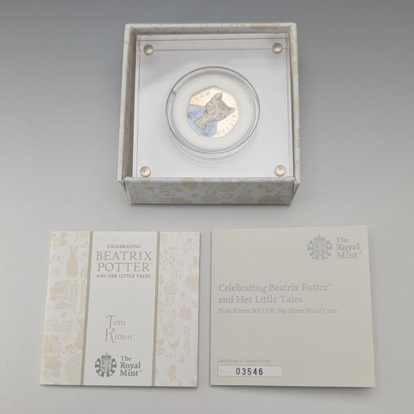 United Kingdom Beatrix Potter 150th Anniversary "Tom Kitten" 50p Silver Proof Coin Royal Mint with Case and Certificate