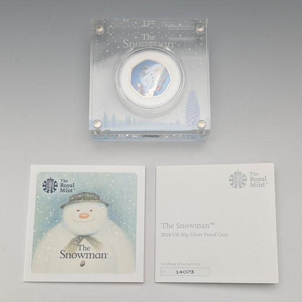 UK "Snowman" 40th Anniversary 50 Pence Silver Proof Coin, Royal Mint, with Case and Certificate of Authenticity
