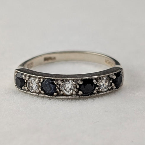 英国ヴィンテージ ブルー&クリア ミル打ちエタニティリング 純銀リング(15号)指輪