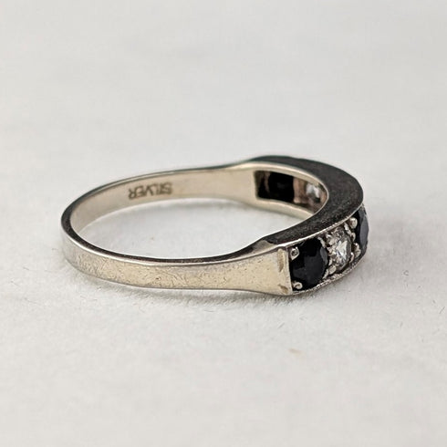 英国ヴィンテージ ブルー&クリア ミル打ちエタニティリング 純銀リング(15号)指輪