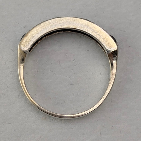 英国ヴィンテージ ブルー&クリア ミル打ちエタニティリング 純銀リング(15号)指輪