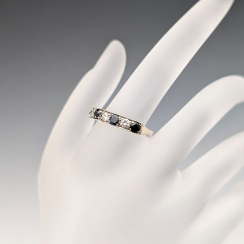 英国ヴィンテージ ブルー&クリア ミル打ちエタニティリング 純銀リング(15号)指輪