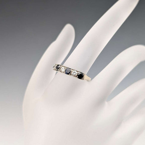 UK Vintage Blue & Clear Milgrain Eternity Ring Sterling Silver Ring (US Size 7.5)