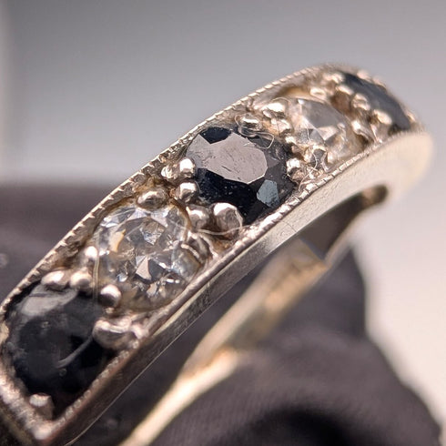 英国ヴィンテージ ブルー&クリア ミル打ちエタニティリング 純銀リング(15号)指輪