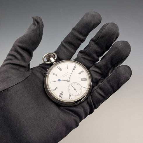 1887年 英國古董 J.W.Benson 懷錶 純銀開放式錶面 運作良好