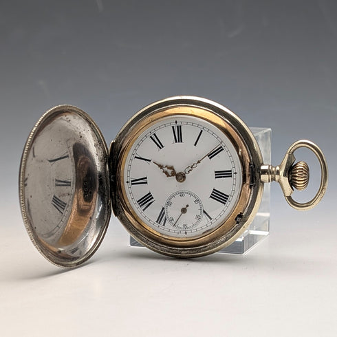 19世紀後半 古董 無品牌 懷錶 鎳合金琺瑯裝飾 獵人式錶殼 可運作