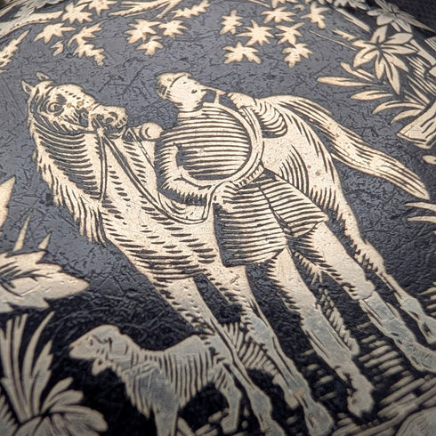 Late 19th Century Antique Unsigned Pocket Watch, Nickel Alloy Niello Decoration, Hunter Case, Working Order