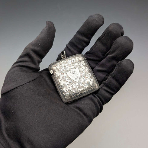 1896 English Antique Sterling Silver Vesta Case 31g J. Wilmot