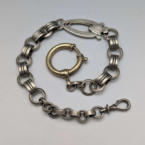 Vintage Silver Plated Fancy Link Albert Chain with Bolt Ring Clasps