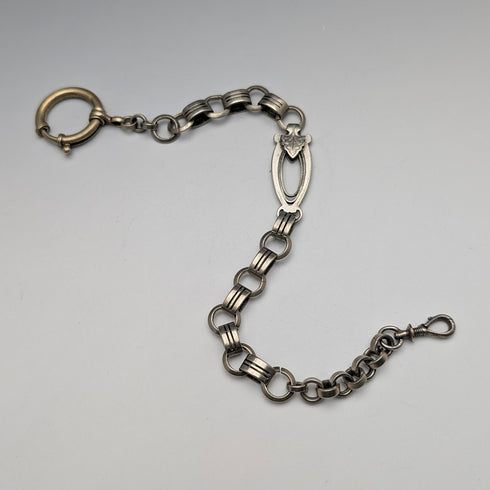 復古鍍銀龍蝦扣花式鍊環懷錶鍊