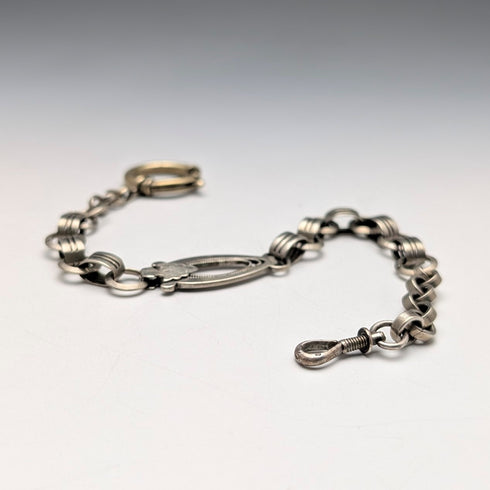 復古鍍銀龍蝦扣花式鍊環懷錶鍊