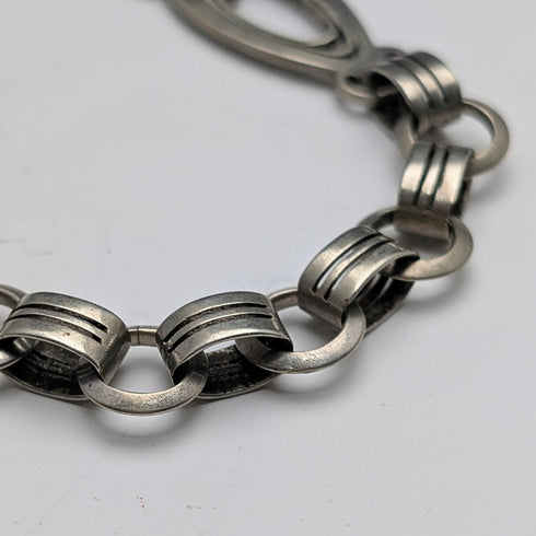 復古鍍銀龍蝦扣花式鍊環懷錶鍊