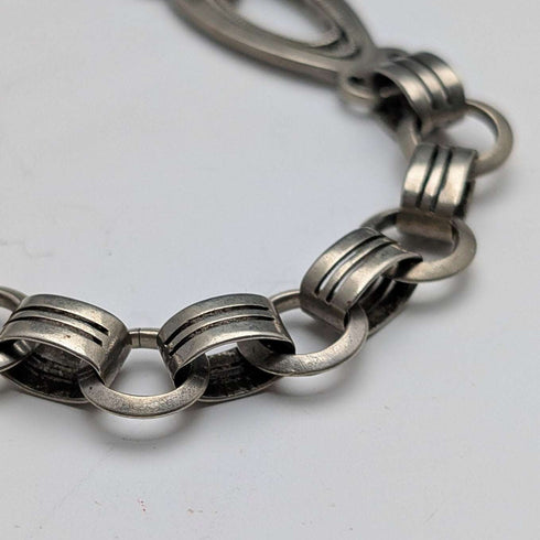 Vintage Silver Plated Fancy Link Albert Chain with Bolt Ring Clasps