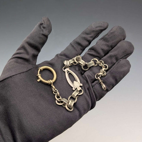 Vintage Silver Plated Fancy Link Albert Chain with Bolt Ring Clasps