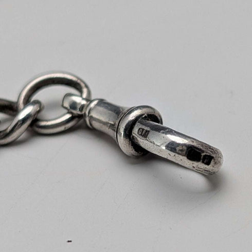 Circa 1900 English Antique Sterling Silver Albert Chain 62g Mr. Punch Charm Fob