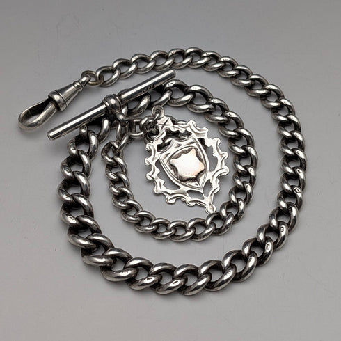 1889年 英國古董 純銀懷錶鍊 50克 純銀徽章吊墜