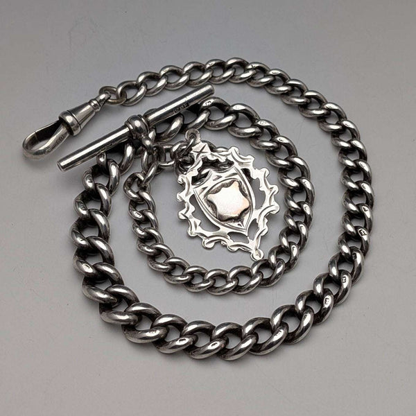 1889 British Antique Sterling Silver Albert Chain 50g Sterling Silver Medal Fob