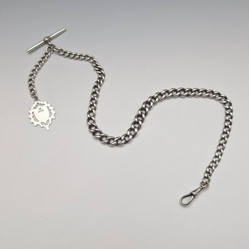 1889年 英國古董 純銀懷錶鍊 50克 純銀徽章吊墜