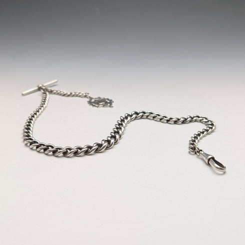 1889年 英國古董 純銀懷錶鍊 50克 純銀徽章吊墜