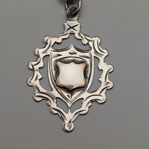 1889年 英國古董 純銀懷錶鍊 50克 純銀徽章吊墜