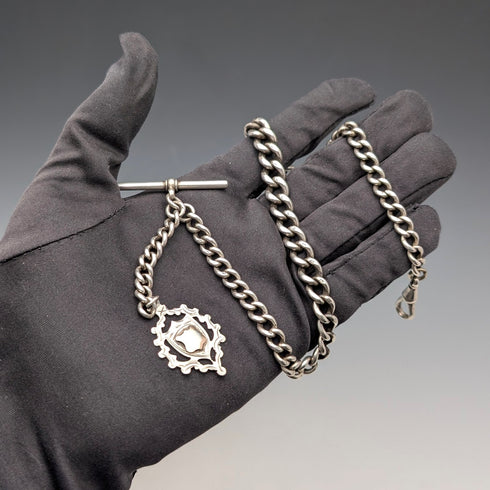 1889年 英國古董 純銀懷錶鍊 50克 純銀徽章吊墜